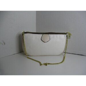Trendy White Faux Leather Purse Set With Chain & Adjustable Strap Three Pieces W